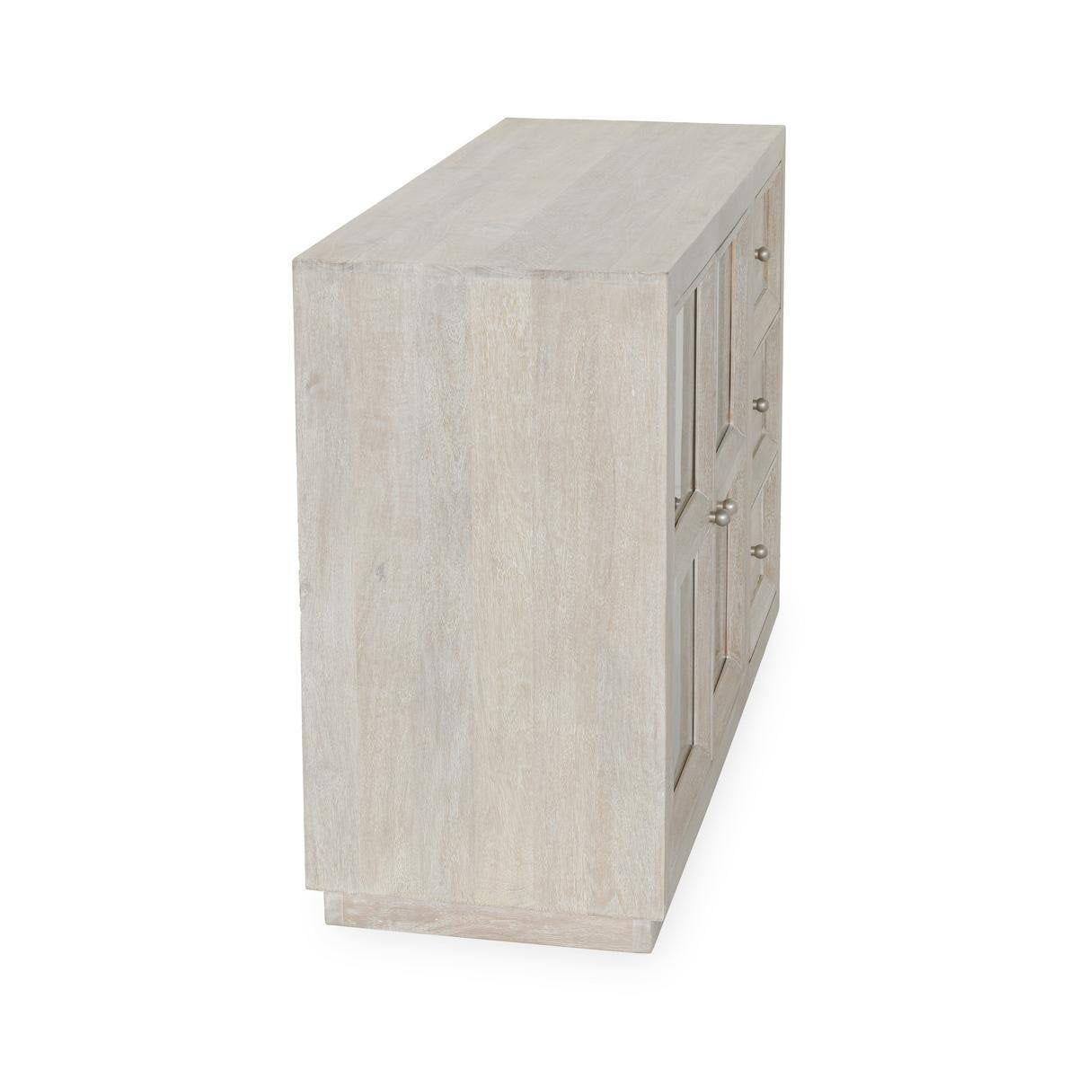 Isha - Mango Wood 3 Drawers 2 Door Cabinet - White Washed