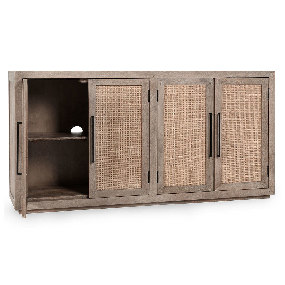 Jensen - Cane/Wood 4 Door Cabinet - Taupe