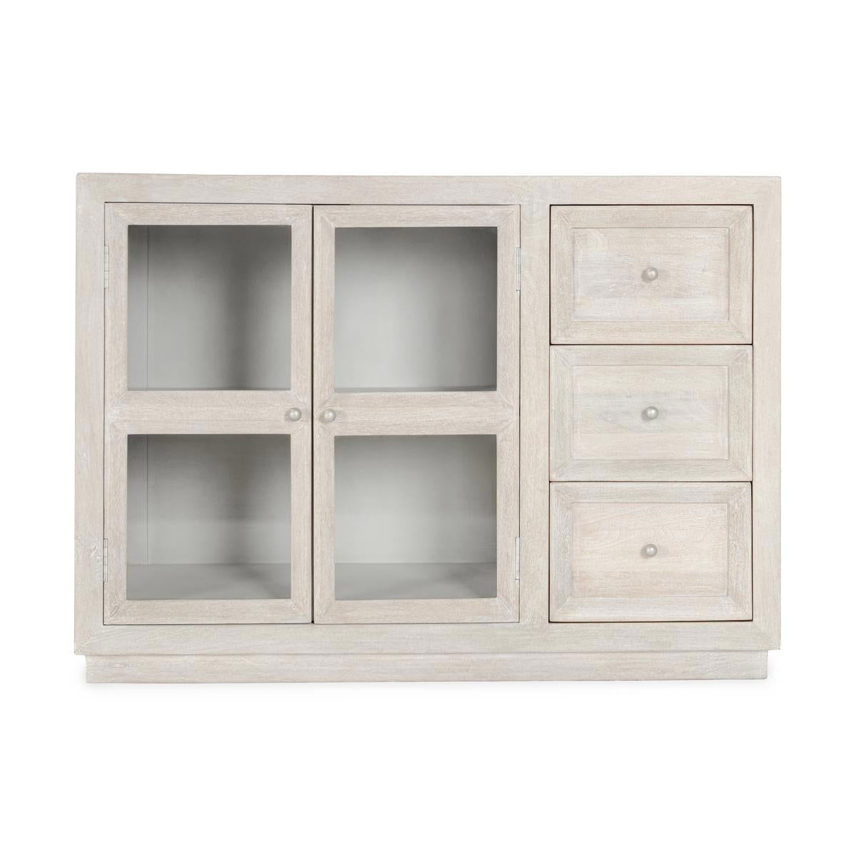 Isha - Mango Wood 3 Drawers 2 Door Cabinet - White Washed