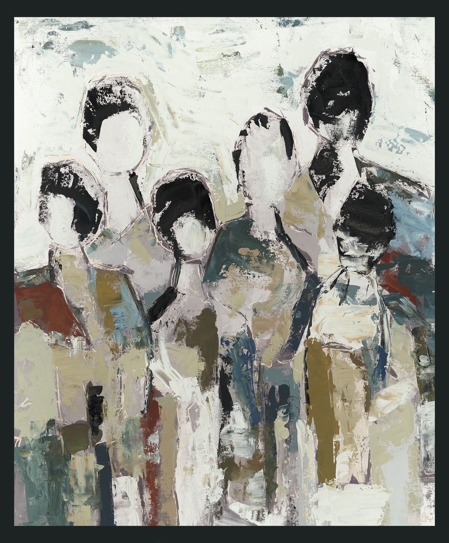48 x 72 6 People Painting By Buddy Whitlock - Light Brown / White