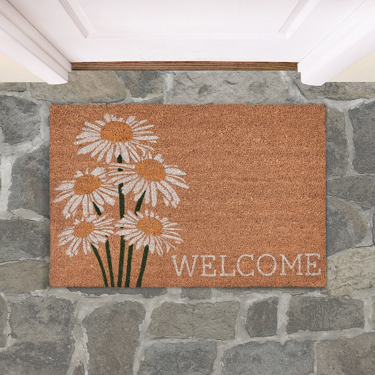 Doormats - Daisy Welcome Doormat - Ivory Multi/Natural
