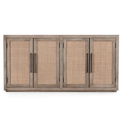 Jensen - Cane/Wood 4 Door Cabinet - Taupe