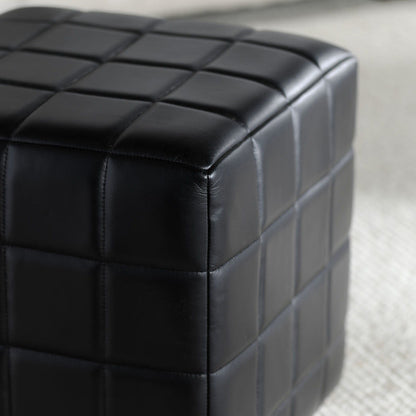Carlo - Leather Square Ottoman - Jet Black
