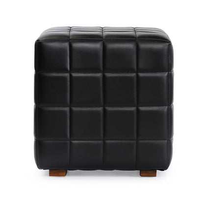 Carlo - Leather Square Ottoman - Jet Black