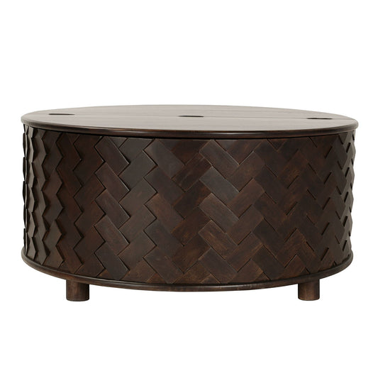 Shira - Mango Wood 40 Round Storage Coffee Table - Kona Brown