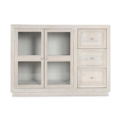 Isha - Mango Wood 3 Drawers 2 Door Cabinet - White Washed