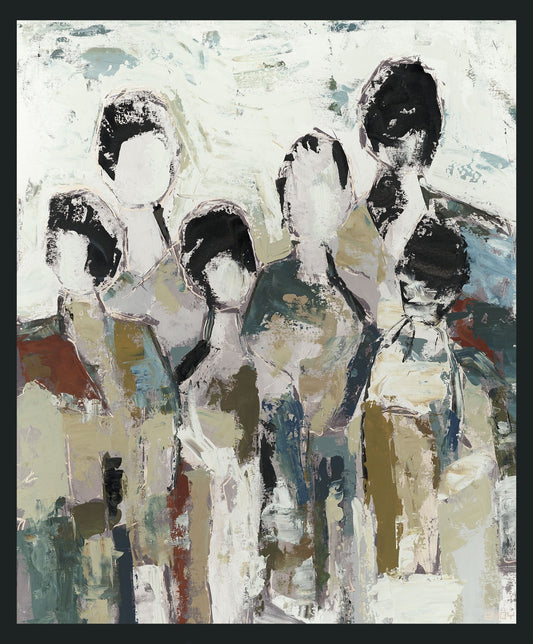 48 x 72  6 People Painting By Buddy Whitlock - Light Brown / White